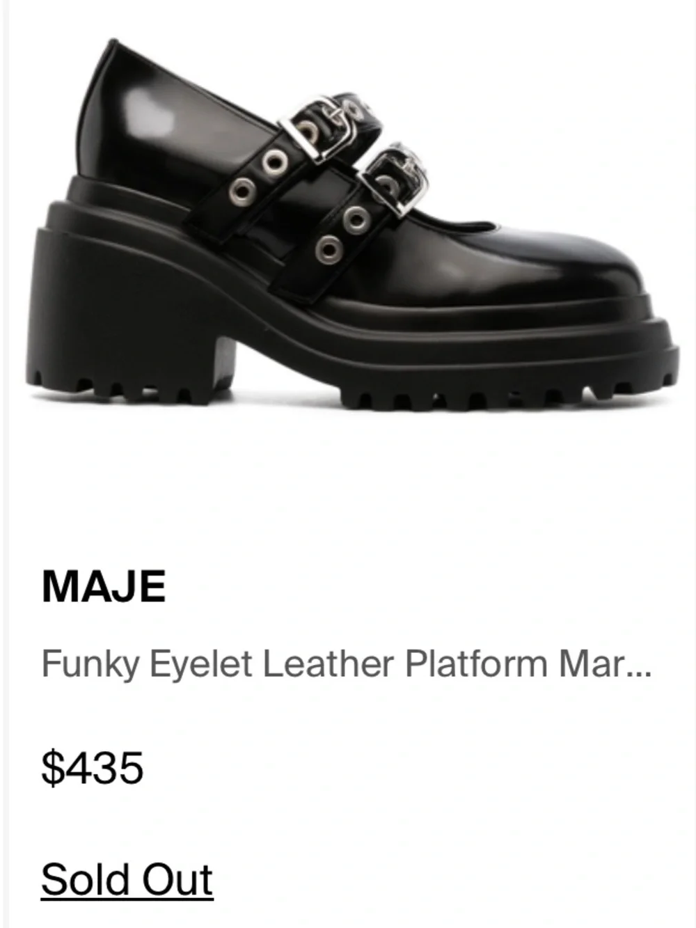 NWOB Maje Black Leather Platform Mary Jane “Babies” with Silver Eyelets